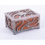 A Jugendstil WMF silver plated rectangular Box, with stylised whiplash decoration, stamped WMF EP,