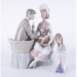 Large Lladro figure of Man, Women and dog together with another Lladro figure of small