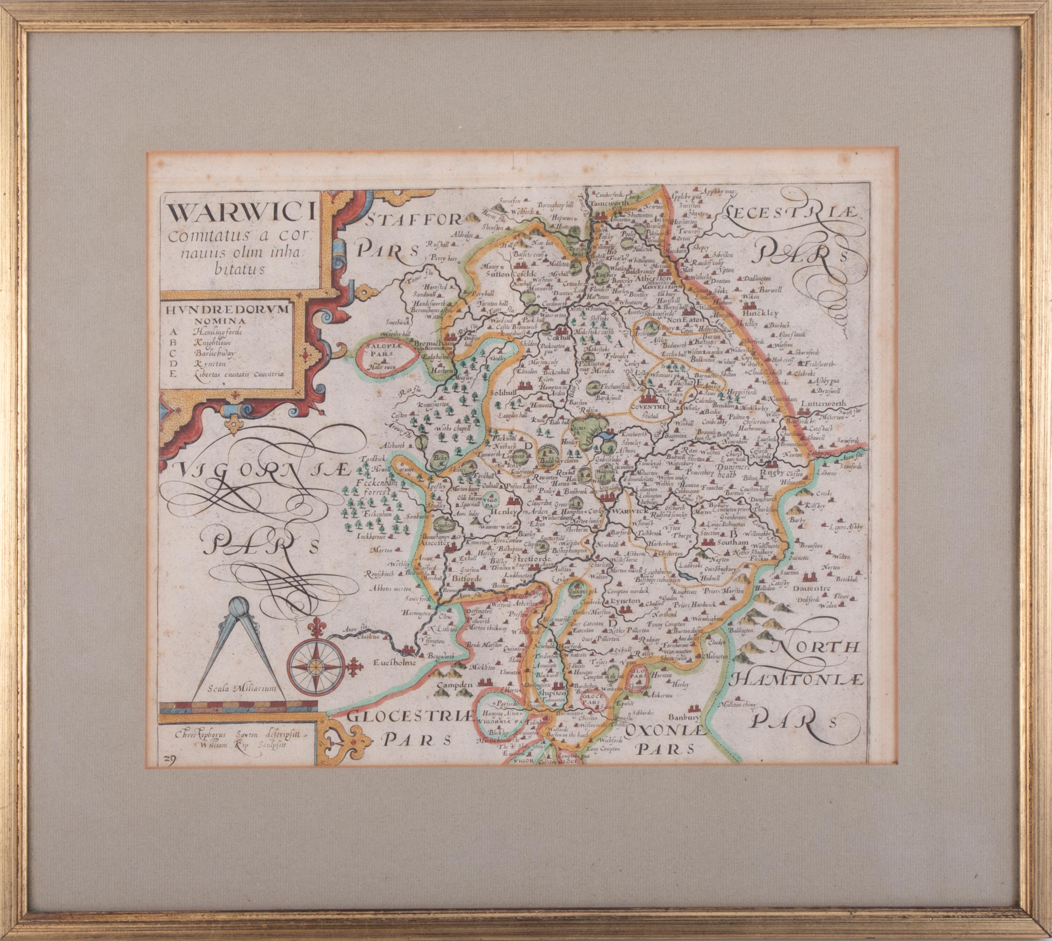 An 18th century map Warwickshire, Warwick, describing the boundaries and divisions, together with - Image 2 of 3