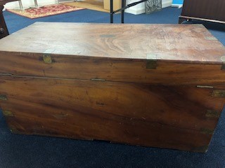 A 19th Century camphor wood campaign chest with brass mounts, corners and recessed Military handles, - Image 5 of 11