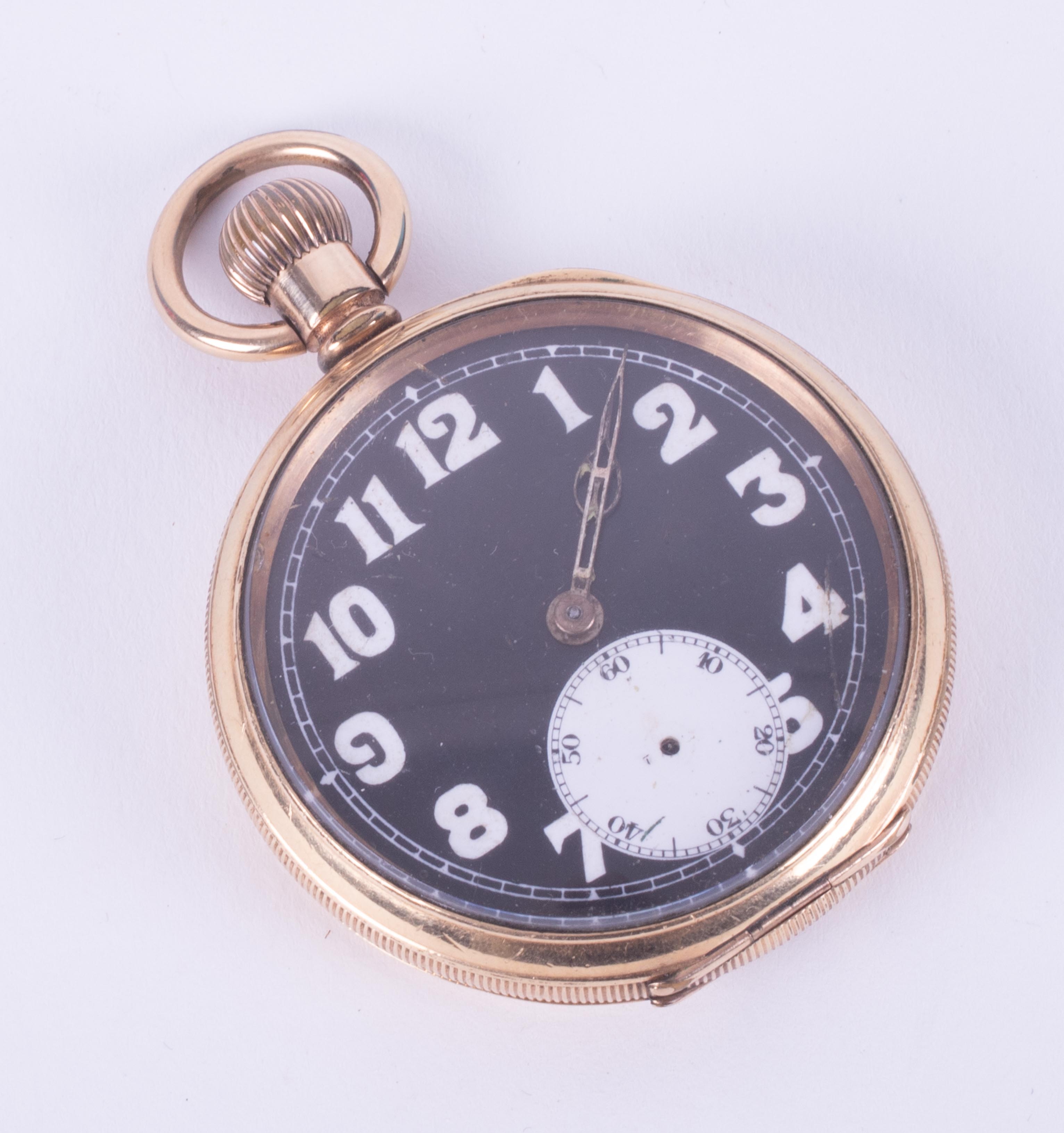 Rolex, a gold plated black face pocket watch, with Dennison case, number 286294.