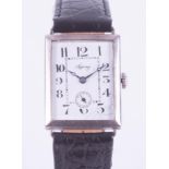 Asprey, a gent's rectangular silvered cased wristwatch, arabic enamel dial (some damage at 5 o'