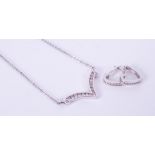A set comprising of a 9ct white gold 'V' shaped necklace set with approx. 0.50 carats of