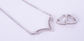 A set comprising of a 9ct white gold 'V' shaped necklace set with approx. 0.50 carats of