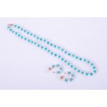 A set comprising of a turquoise & pearl bead necklace with a gold bolt ring, beads approx. 4.2mm,