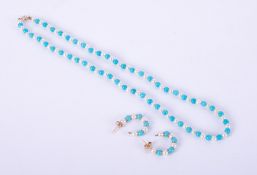 A set comprising of a turquoise & pearl bead necklace with a gold bolt ring, beads approx. 4.2mm,