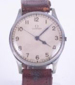 Omega, a gents Military Airforce A6434 Omega wristwatch, cream dial, black enamel arabic numeral