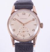 Longines, a gent's 9ct yellow gold cased Longines wristwatch with classic 1/4 arabic/baton &