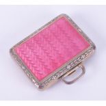 An antique rectangular silver and pink enamel travelling clock/watch by Borel Fils & Cie with