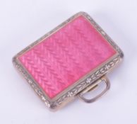 An antique rectangular silver and pink enamel travelling clock/watch by Borel Fils & Cie with
