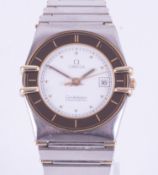 Omega, a ladies stainless steel & gold Omega Constellation chronometer quartz wristwatch, white