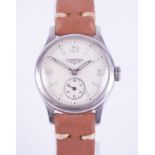 Longines, a gents steel & chrome case mid size Longines wristwatch, circa 1940, 1/4 arabic/baton