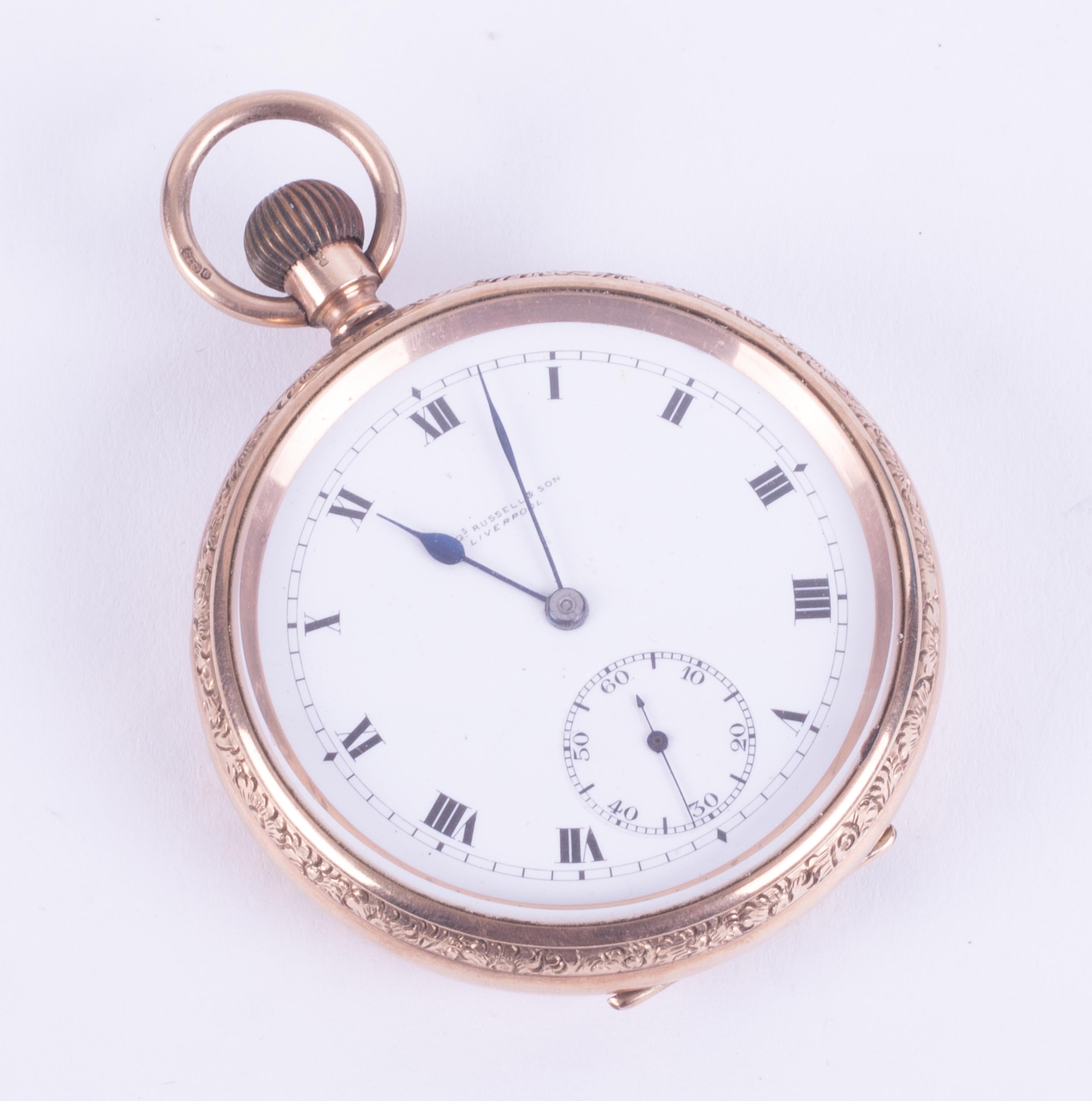 An open face pocket watch, 9ct yellow gold case, Chester hall mark, date letter H, circa 1908/10,
