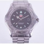 Tag Heuer, a stainless steel gents Tag Heuer professional 200 meters wristwatch, date, black dial,