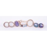 A selection of jewellery to include a 9ct yellow gold five stone ring set with oval cut black opals,