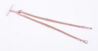 A 9ct rose gold albert chain with T-bar, length done up 14", including T-bar drop 16", fully