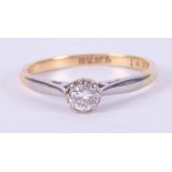 An 18ct yellow gold & platinum diamond solitaire ring, approx. 0.21 carats, 2.13gm, size M.