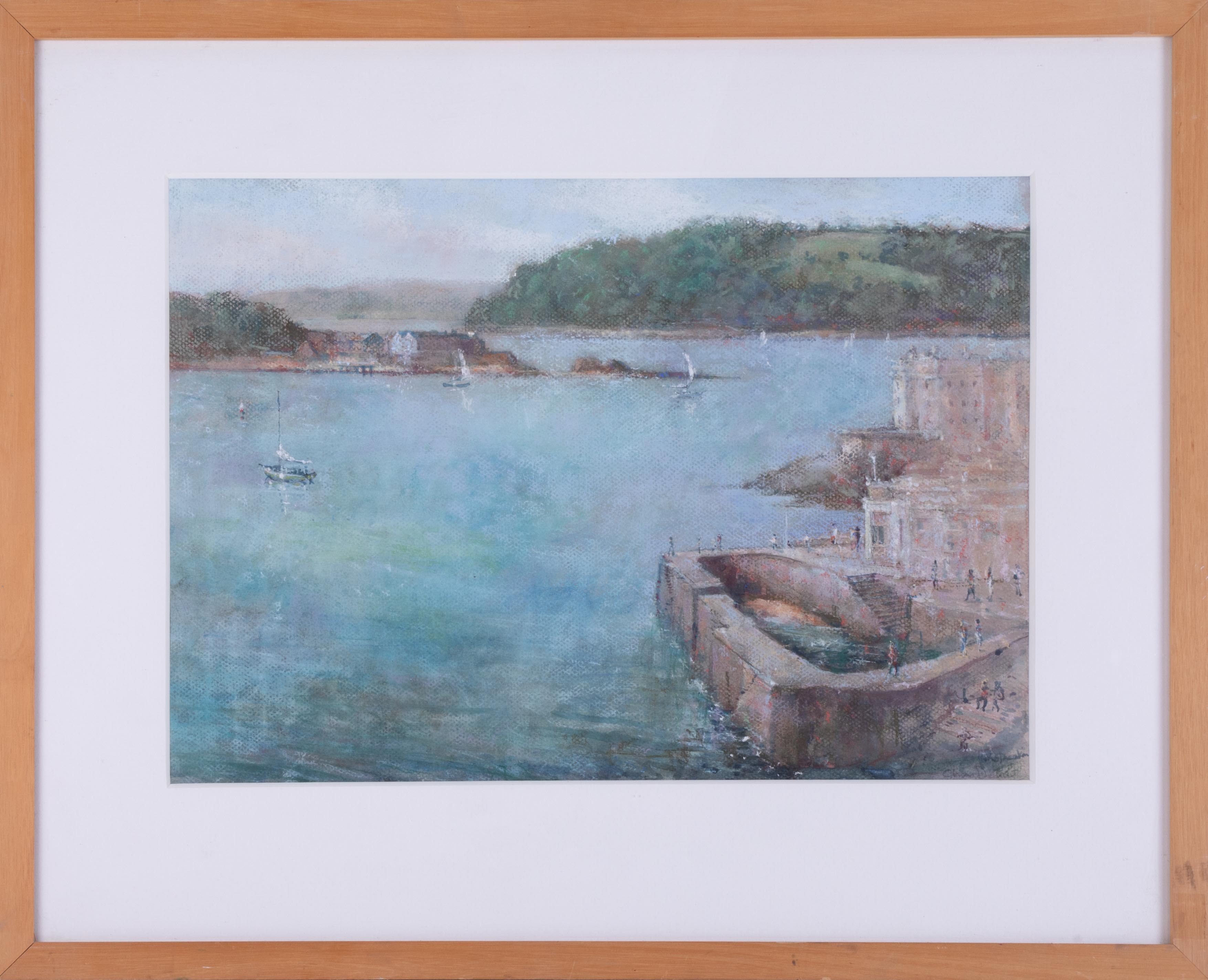 Chris Deakin, mixed media, 'View to Mount Edgecumbe from Plymouth Hoe', signed, 34cm x 48cm,