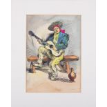 Robert Lenkiewicz (1941-2002), early pen and ink/watercolour 'Man With Guitar', signed, 25cm x 18cm,