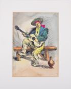 Robert Lenkiewicz (1941-2002), early pen and ink/watercolour 'Man With Guitar', signed, 25cm x 18cm,