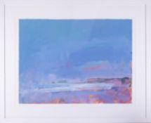Mike Hindle (born 1966) acrylic, ‘Cobalt and Pink Godrevy’ signed, titled on border of image mount,