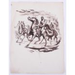 Robert Lenkiewicz (1941-2002), early pen and ink sketch of 'Figures On Horse Back', 25cm x 25cm.