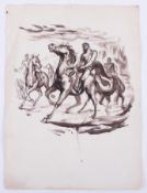 Robert Lenkiewicz (1941-2002), early pen and ink sketch of 'Figures On Horse Back', 25cm x 25cm.
