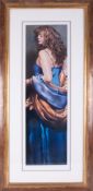 Robert Lenkiewicz (1941-2002) 'Karen In Blue' limited edition print 132/475, 71cm x 20cm, framed and