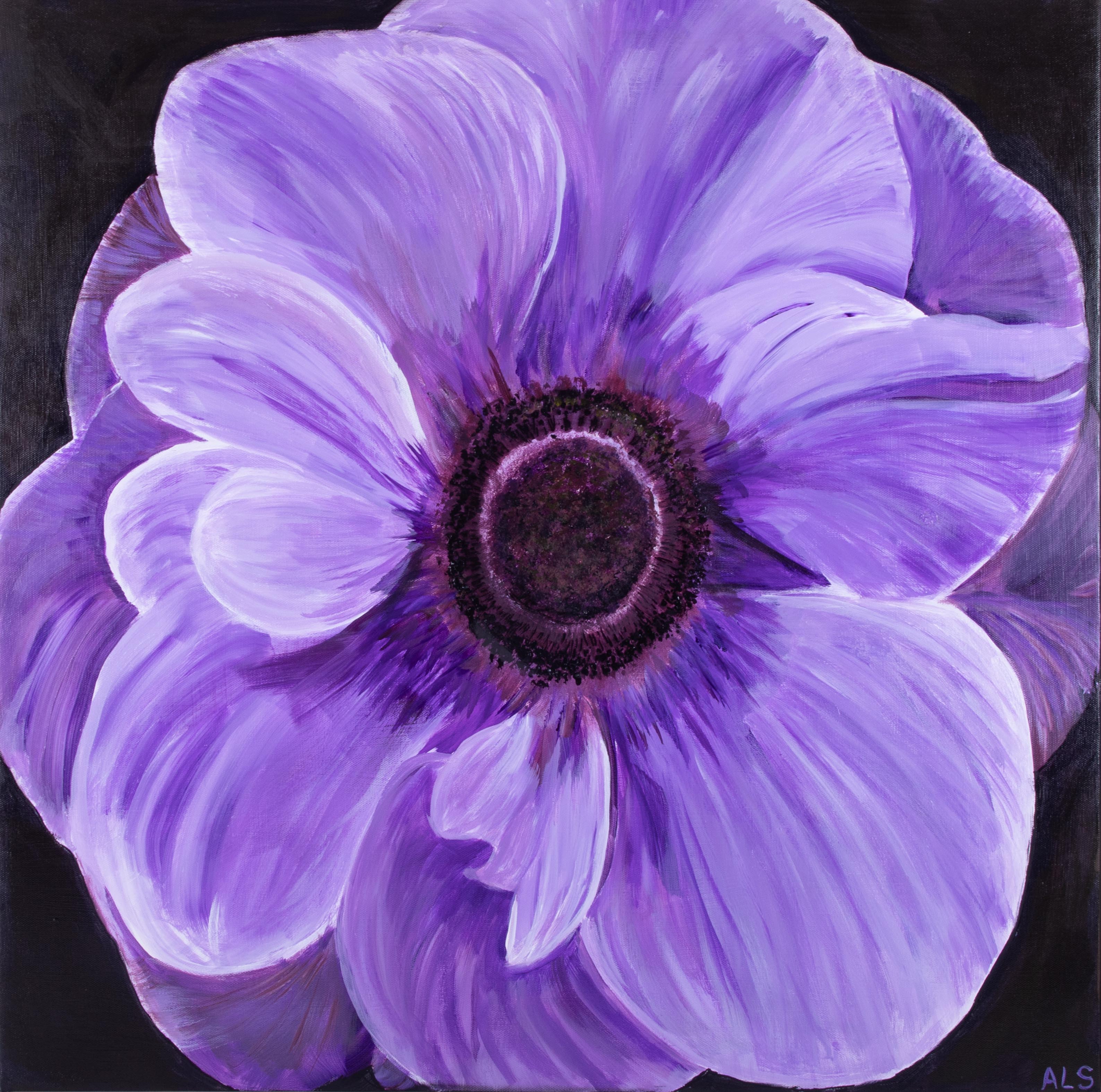 Amanda Lyon-Smith (Devon-based mixed media artist), 'The Purple Anemone' acrylic on canvas, 60cm x - Image 2 of 2