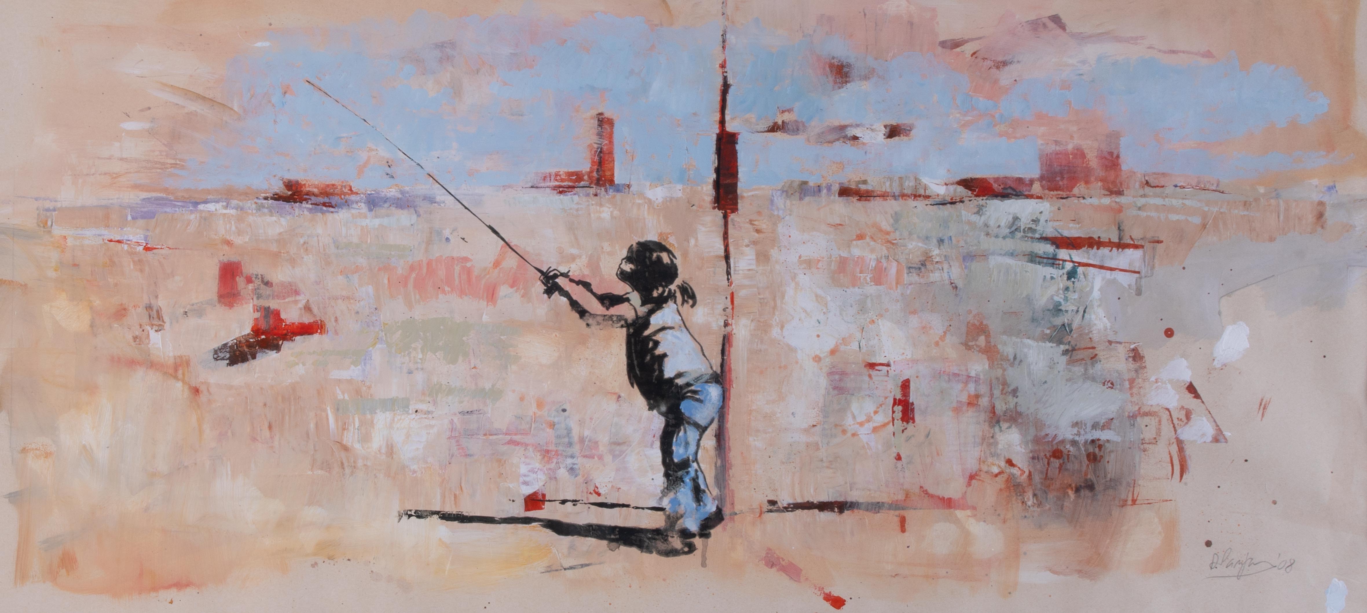 Dan Parry - Jones (Bristol based Contemporary artist) 'Girl Fishing' signed watercolour - Image 2 of 2