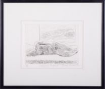 Rose Hilton, 'Sleeping Figure' etching, signed limited edition 33/75, 15cm x 19cm, framed and