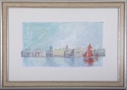 Terry McKivragan (1929 - 2012) 'Royal Naval College, Greenwich' watercolour, signed, 24cm x 44cm,