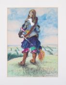 Robert Lenkiewicz (1941-2002), early pen and ink/watercolour, 'Swordsman in Period Costume', signed,