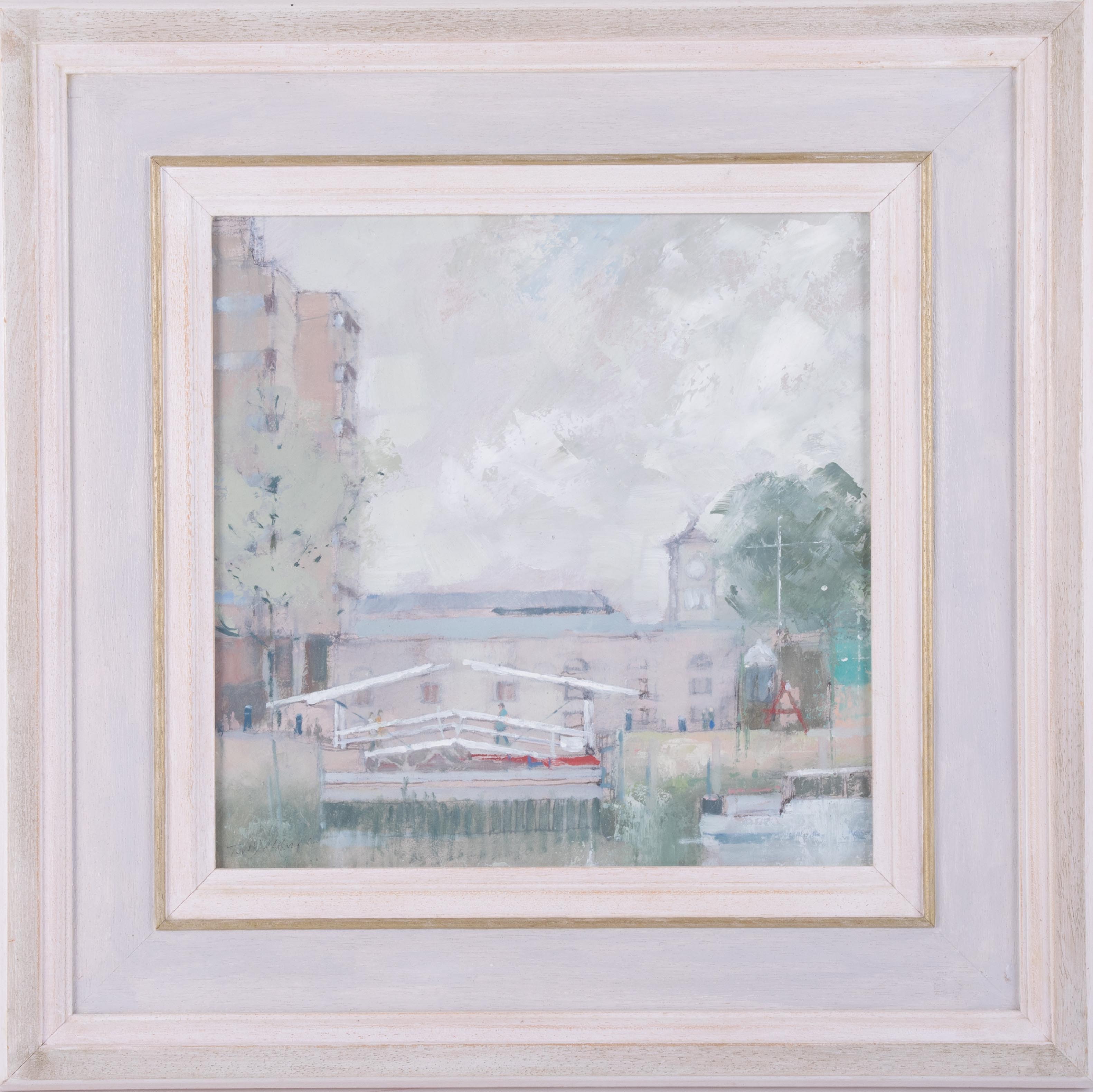 Terry McKivragan (1929 - 2012) 'Entrance to St Katherine's Dock' oil on board, signed, 25cm x