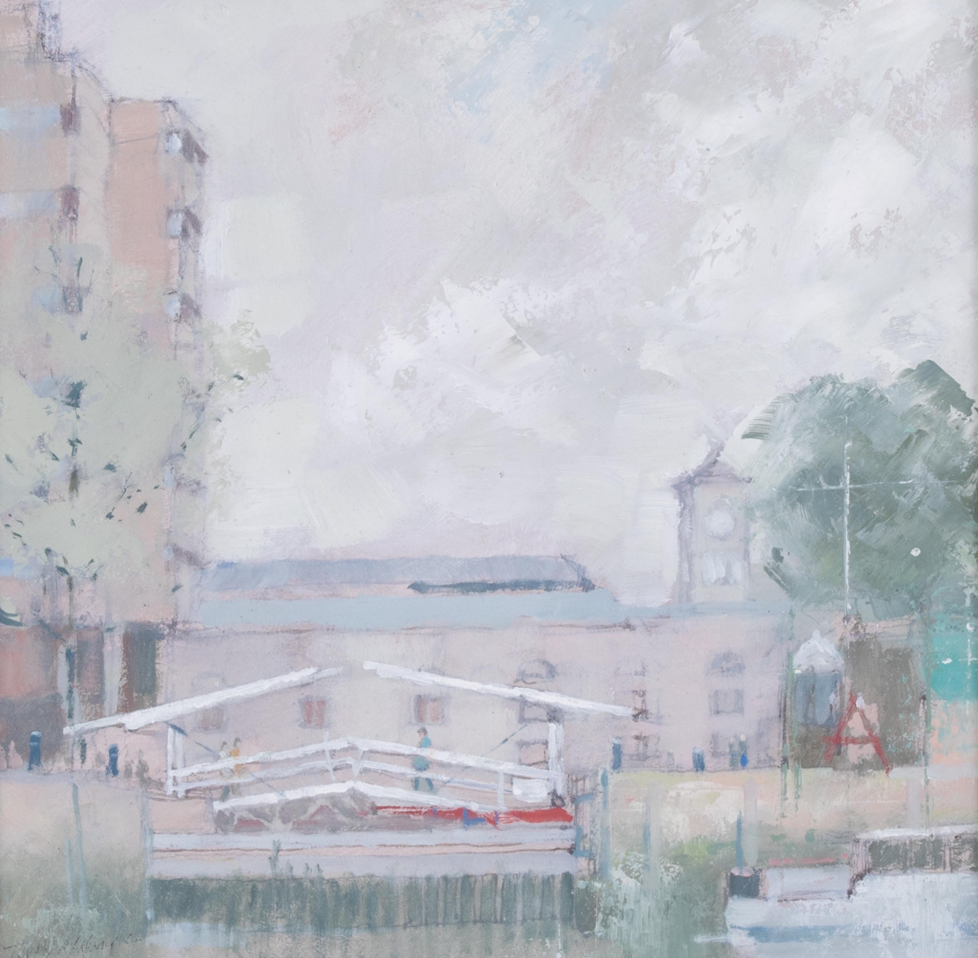 Terry McKivragan (1929 - 2012) 'Entrance to St Katherine's Dock' oil on board, signed, 25cm x - Image 2 of 2