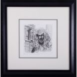 Robert Lenkiewicz (1941-2002), 'Self Portrait With Books' etching, No 48/75, 17cm x 17cm, framed and