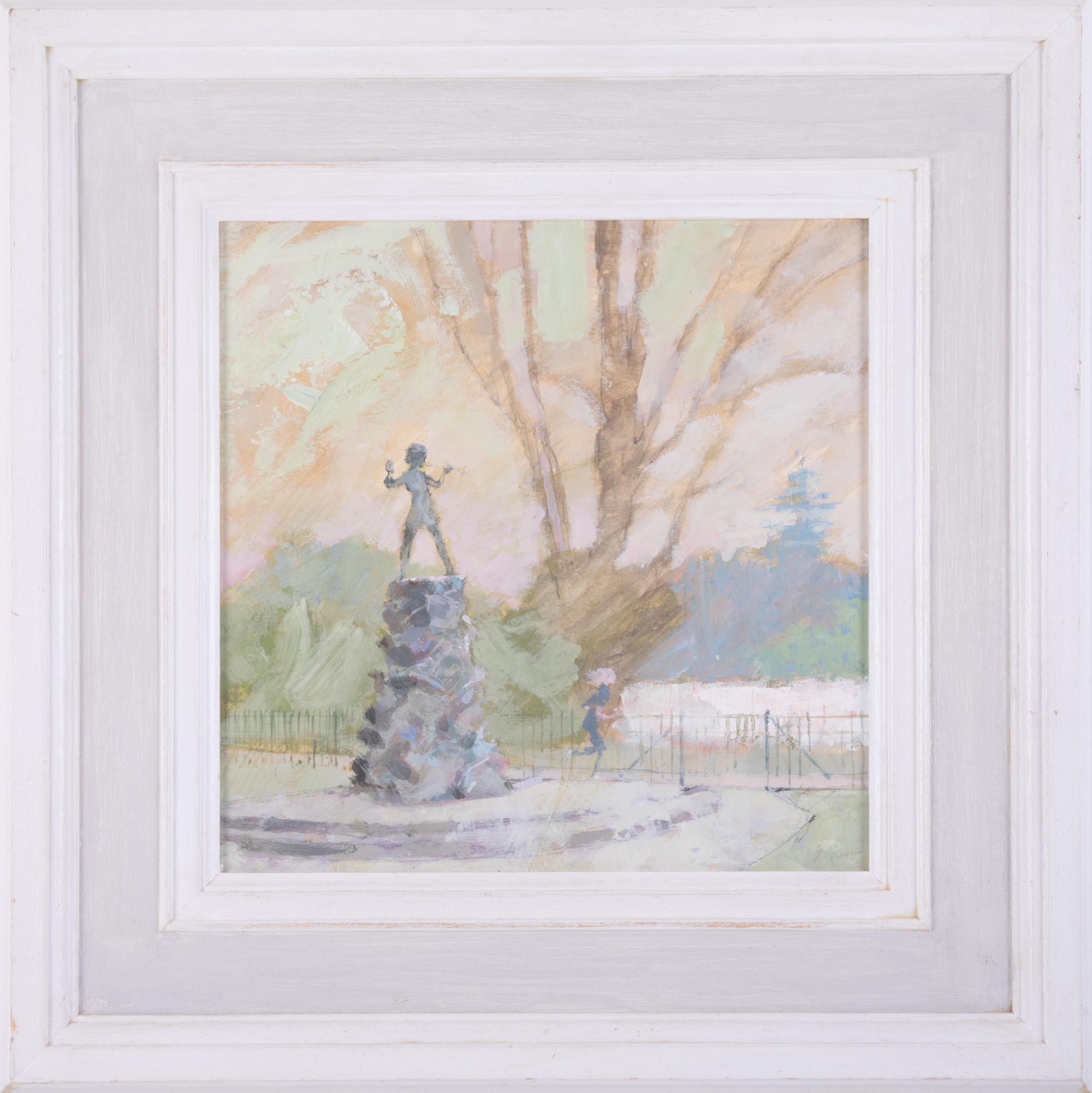 Terry McKivragan (1929 - 2012) 'Peter Pan at Kensington Gardens' oil on board, signed, 25cm x