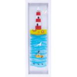 Lou from Lou C fused glass, original glass work, 'Smeaton's Tower', signed, 60cm x 20cm including