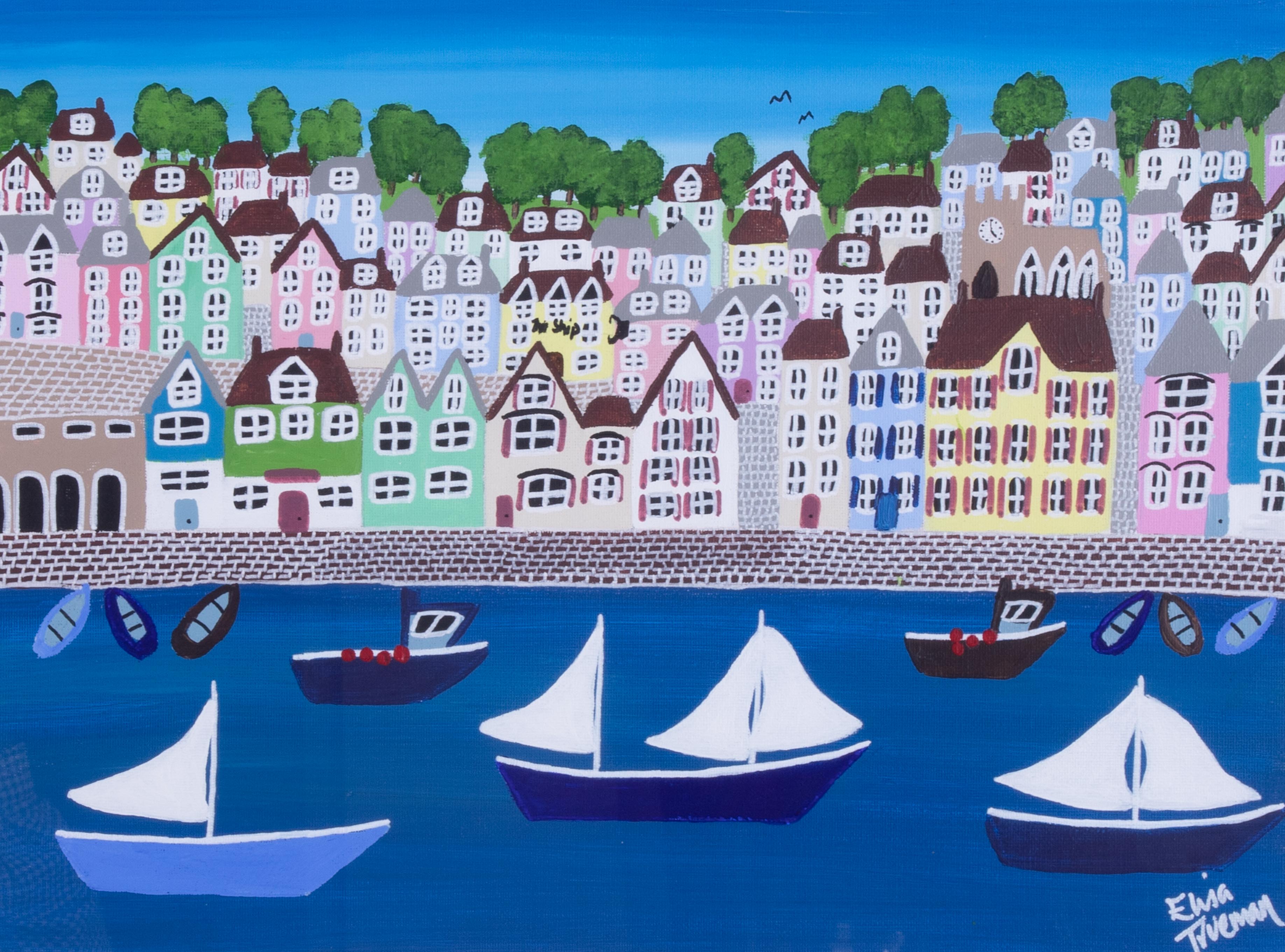 Elisa Trueman 'Dartmouth Ditty' acrylic on board, 29cm x 40cm, framed and glazed. Elisa - Image 2 of 2