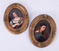 A pair of KPM porcelain portrait plaques, depicting Bindo Altoviti after Raphael and La Fornarina