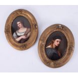 A pair of KPM porcelain portrait plaques, depicting Bindo Altoviti after Raphael and La Fornarina