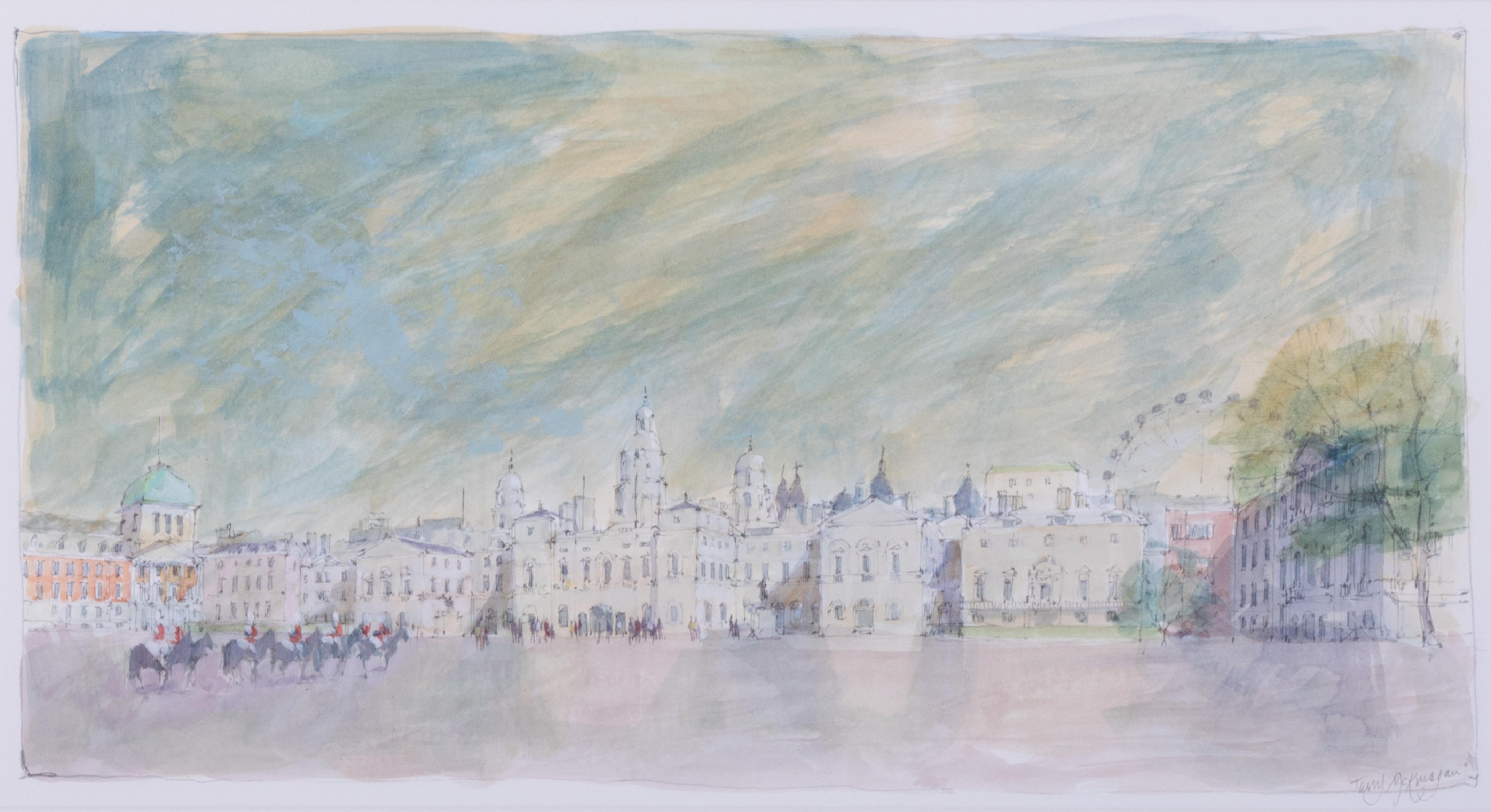 Terry McKivragan (1929 - 2012) 'Arriving at Horse Guards Parade', signed, watercolour, 45cm x - Image 2 of 2