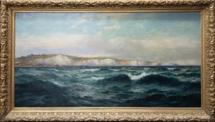 George Henry Jenkins (1843-1914), signed oil on canvas, choppy seas off the White Cliffs of Dover,