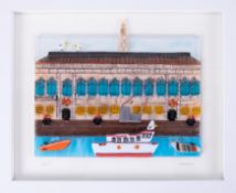 Lou from Lou C fused glass, original glass work, titled 'Brewhouse' Royal William Yard, signed, 22cm