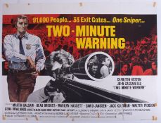 Cinema Poster for the film 'Two Minute Warning' year 1976 featuring Charlton Heston (tape marks