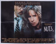 Cinema Poster for the film 'Nuts' year 1987 featuring Barbra Streisand (tear on centre fold).