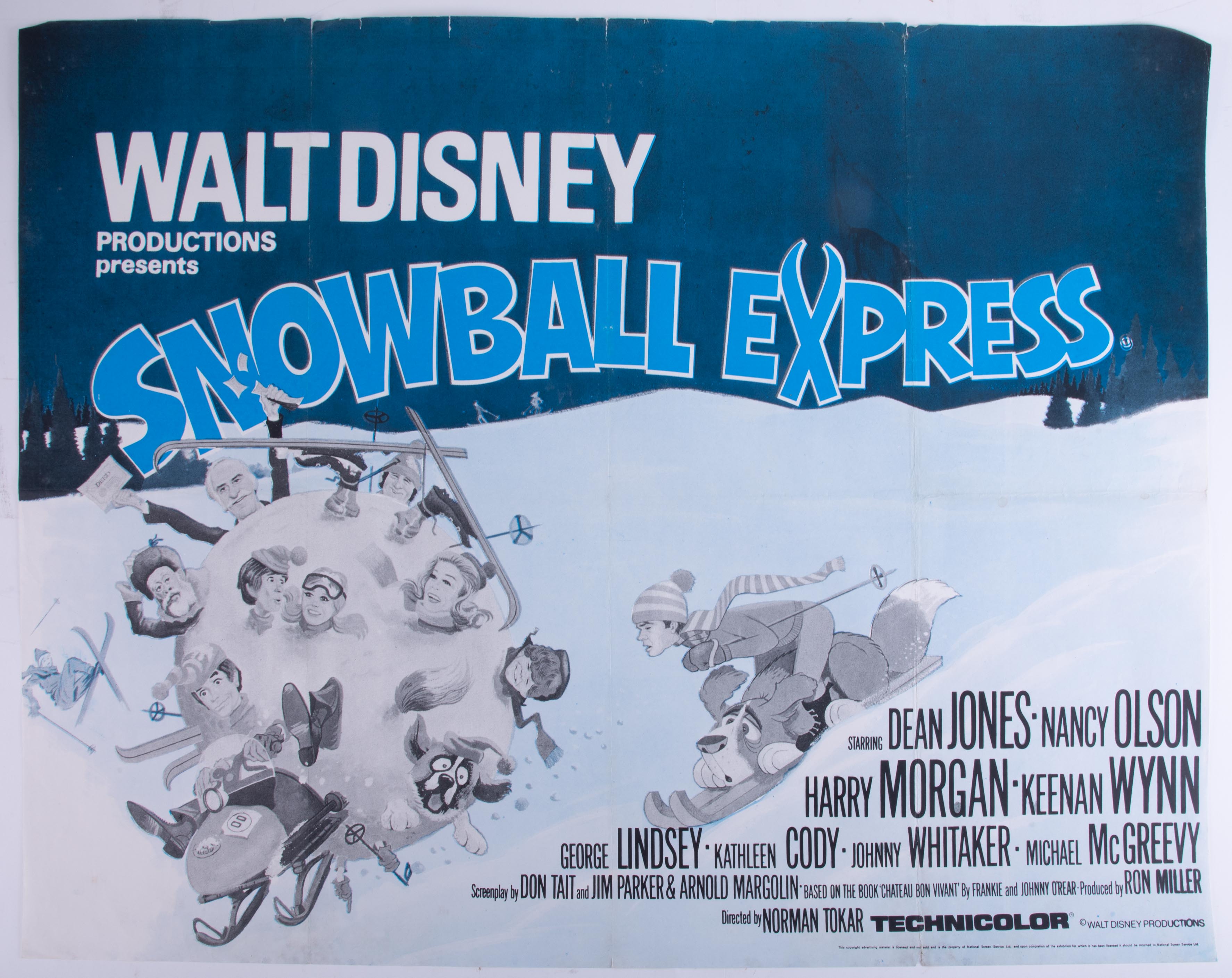 Cinema Poster for the film 'Snowball Express' year 1972 (small tear at bottom edge). Provenance: The