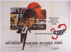 Cinema Poster for the film 'Scorpio' year 1975 featuring Burt Lancaster (tear). Provenance: The John