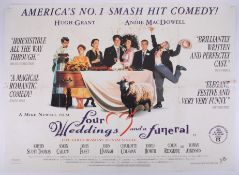 Cinema Poster for the film 'Four Weddings and a funeral' year 1994 featuring Hugh Grant & Rowan