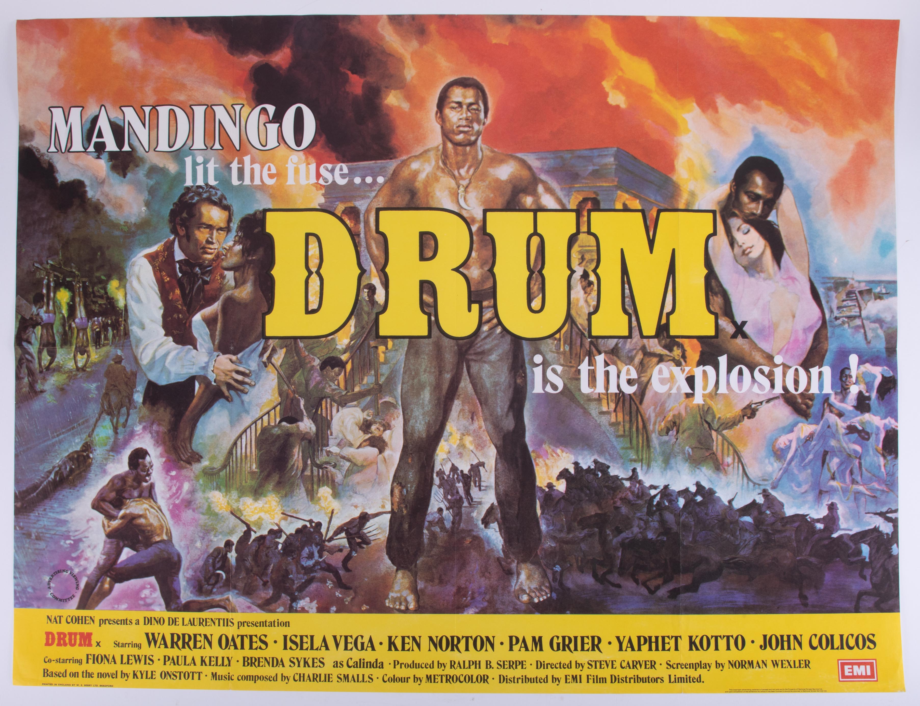 Cinema Poster for the film 'Drum' year 1976 featuring Warren Oates. Provenance: The John Welch